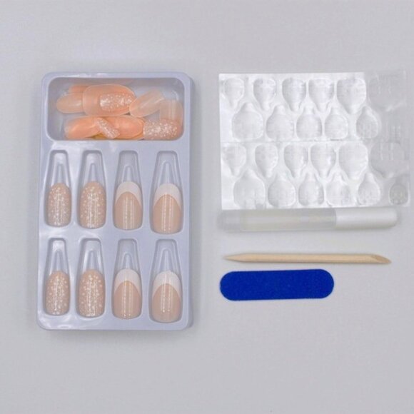 French-Inspired Press-On Nails with Dotted Accents - Picture 2 of 3